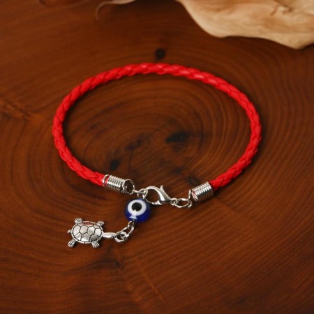 Bracelet-reinforcing “Red thread” Talisman of protection, turtle with bead, color silver, 18cm-1
