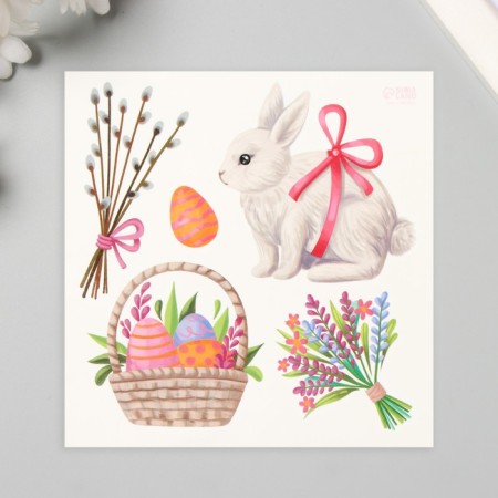 Tattoo on the body color "Rabbit and Easter basket" 10x10 cm