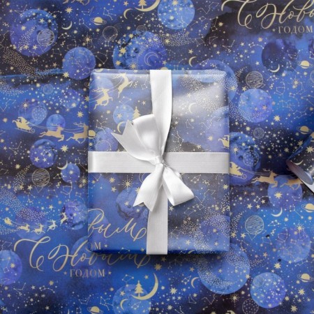 Glossy packaging paper "New Year's space", 70 x 100 cm, New Year-1