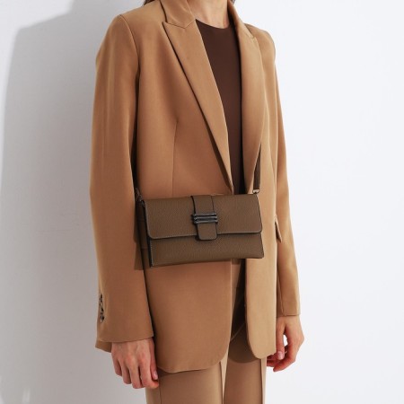 Bag-clate on magnet, long belt, beige color-6