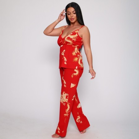 Female set (top/pants), red color, size 46-2