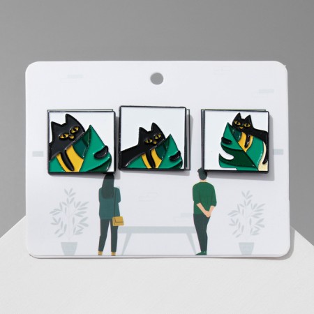 Set of icons (3pcs) "Cat" hiding, non -colored in ferrous metal