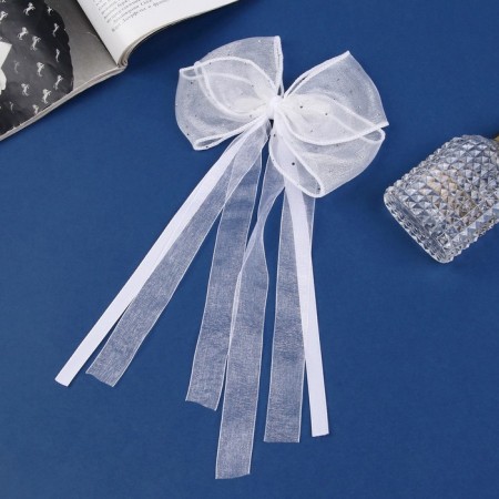 Hair clip "Schoolgirl" Bow 15x25 cm, white Strazik-1