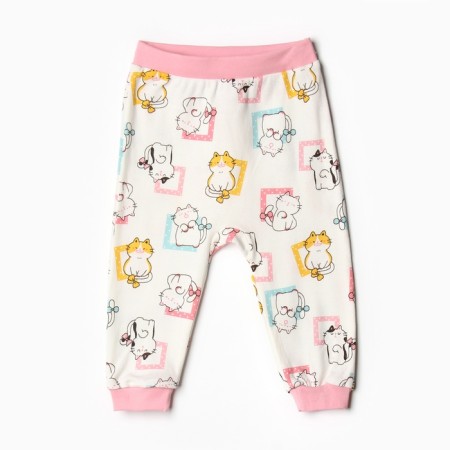 Pants children, white color/kittens, height 80 cm
