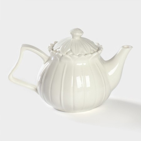 A porcelain teapot on a stand from Bellatenero bamboo "Tulip", 700 ml, white color-5
