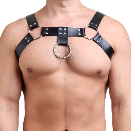 BDSM Podsm Oki, male, on the chest, with belts, eco-leather, sizes OS, black