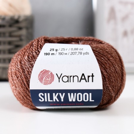 Yarn "Silky Wool" 35% Silk district, 65% Merino. Wol 190m/25g (336 brown)