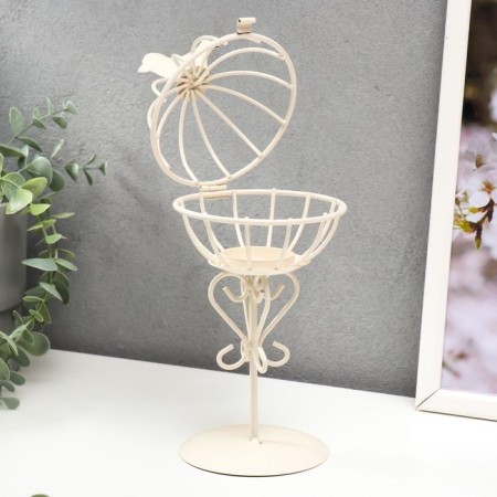 Summary Metal 1 Candle "Bird and Nest" White 23x10x10 cm-1