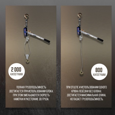 The winch lever tundra, double ratchet wheel, thrust 2 t (rise 0.8 t), cable 2 meters-3