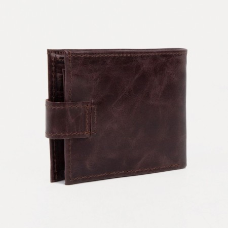 Men's purse on a button, for bills, for cards, for coins, brown color-1
