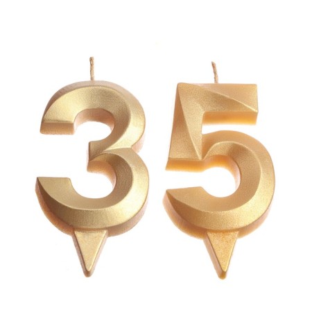 Candle in the cake jubilee "line" (set 2 in 1), number 35, number 53, gold metallic, 6.5 cm-2