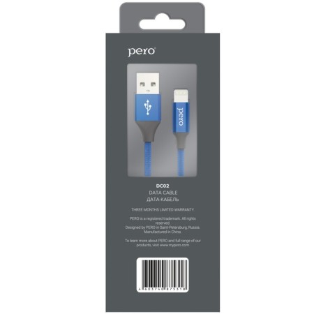 PERO DC -02, Lightning cable - USB, 2.4 A, 1 m, fabric braid, blue-4