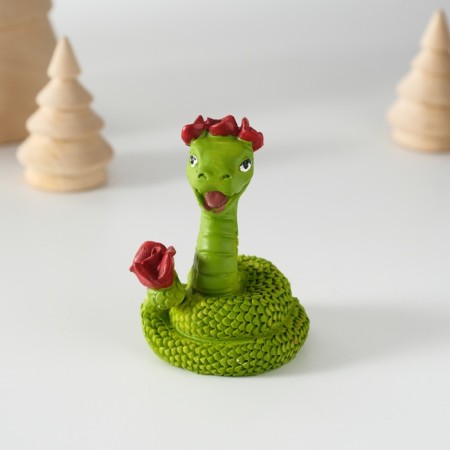 Polystone souvenir "Snake with red roses" 4.9x6 cm-2