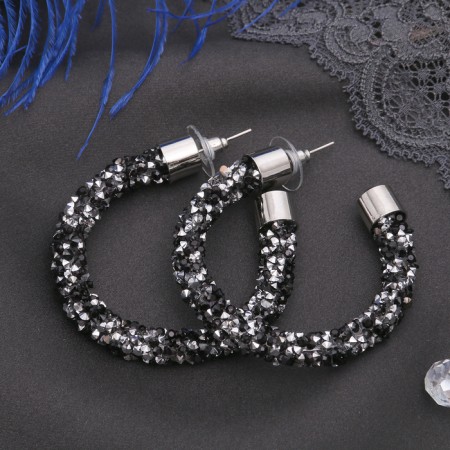 Challenge-ring earrings d = 4.5, silver-black color