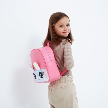 Baby backpack for girls made of artificial leather "Bunny", with a Plush pocket, 27x23 x 10 cm-6