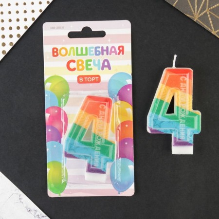 A candle for a cake, a number with a color application of 4 "Happy Birthday".-1
