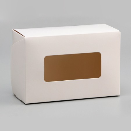 The box is folding, with a window, white, 15 x 10 x 7 cm