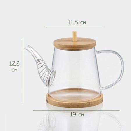 Glass teapot with a bamboo cover and a Bellatenero Bamboo, 600 ml, 19 × 11.3 × 12.2 cm.-2