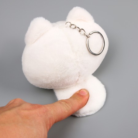 Soft toy "Cat-shred" on a key fob, 11 cm, white-pink color-4