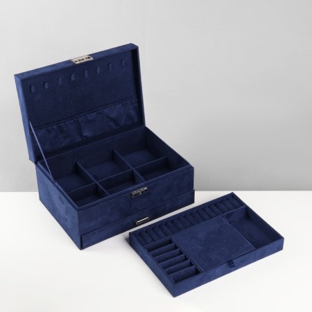 Steam for jewelry "Casket" 2-level, phlock, 24.5 × 17 × 12 cm, blue color-4