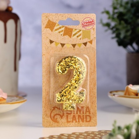 Candle in the cake "Squeezes", number "2", gold, 6.5x4-3