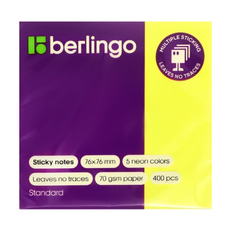 Block with a sticky edge of Berlingo 76x76 mm, 400 sheets, 5 neon colors-1