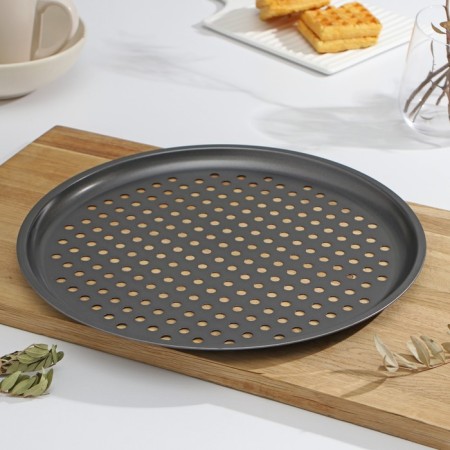 Form for pizza "Jacqueline", 33 × 1.5 cm, perforated, anti -stick coating, black color