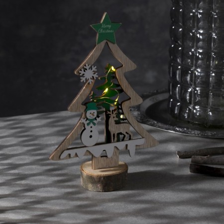 LED figure "Christmas tree with a snowman" 13 × 20 × 5 cm, wood, batteries CR2032x1, glow warm white