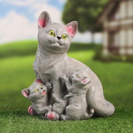 Garden figure "Cat with kittens" gray, 27x22x15cm