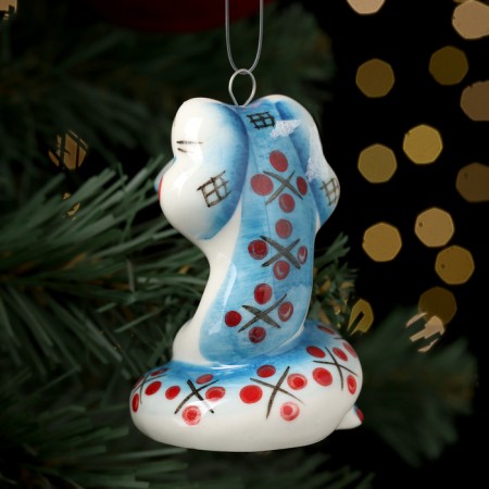 Christmas tree toy "Snake Smile Blue", 7 cm, porcelain-2
