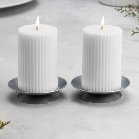 Set of candlesticks Metal "Lotus", 7.5x2 cm, 2 pieces, silver-4