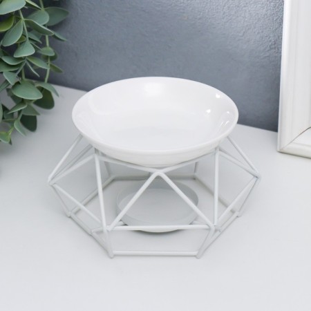 Aroma lamp metal, ceramics "Geometry" white 8x12x12 cm