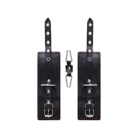 Single -layer handcuffs with a contrasting line Pecado BDSM, genuine leather, black-3