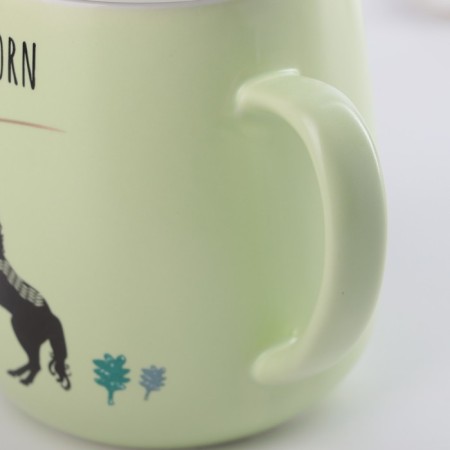 Ceramic mug with a lid and spoon "Golden Horn", 450 ml, color mix-3