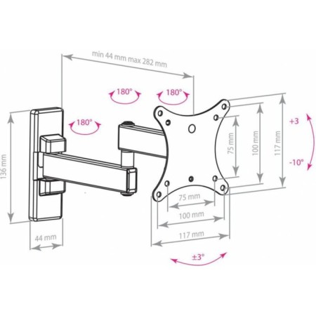 ARM Media Mars-2, up to 20 kg, 10-32 ", wall-mounted, turn and slope, black-1