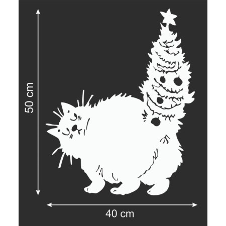 Decorative sticker for windows "New Year's cat" 40x50 cm-1