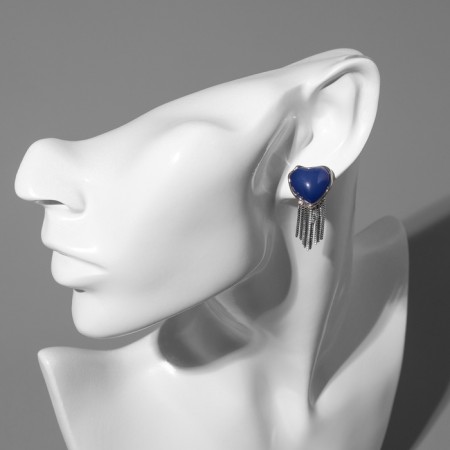 Earrings Assorted "Heart" with chains, blue color in silver-2