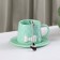 Tea couple ceramic with a spoon "Bow", 2 items: a mug 350 ml, a saucer d = 15 cm, green color