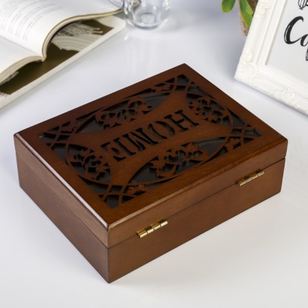 Casket wood for jewelry "Home" brown 7x17x21 cm-4