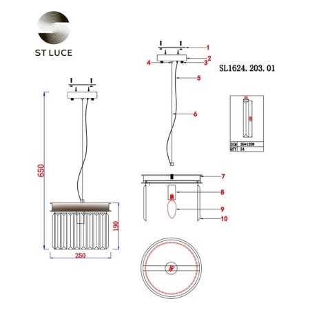 Suspension lamp ST LUCE. SL1624.203.01. Ercolano. 1x40 W, E14, 20x20x28 cm, Shampan-5