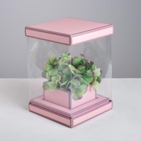 Gift box for flowers with a vase and PVC windows folding, packaging, “inspiration”, 16 x 23 x 16 cm-1