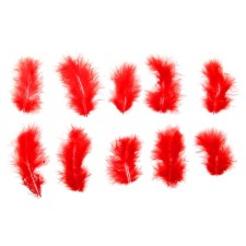 A set of feathers for decor 10 pcs., Size 1 pcs: 10 × 2 cm, red color