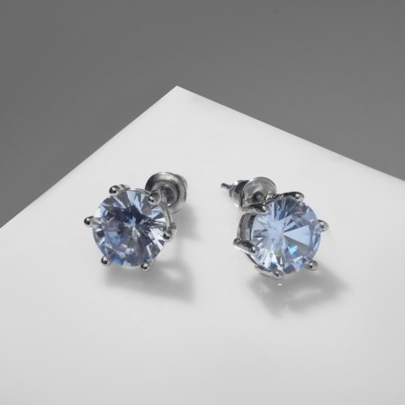 Earrings with pusets rhinestones circle of classic, d = 0.8 cm, white color in silver-1