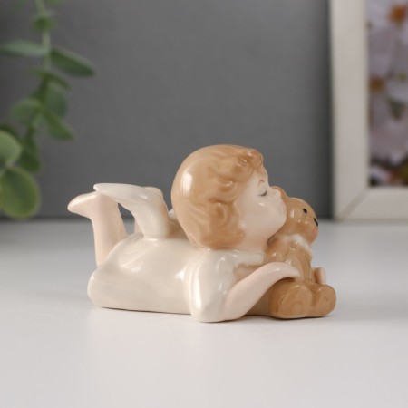 Souvenir Ceramics "Baby Angel lies with a teddy bear" 8.5x4.8x5 cm-3