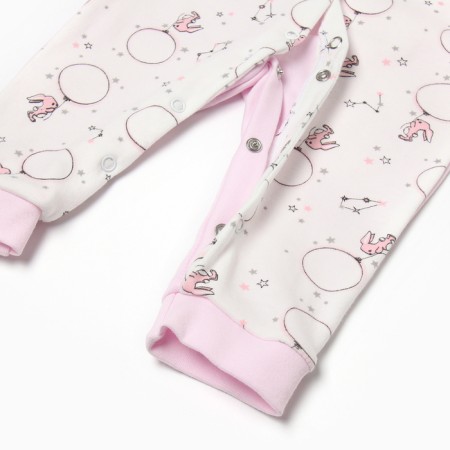 Details for children with open legs, pink color/hares, height 74-3