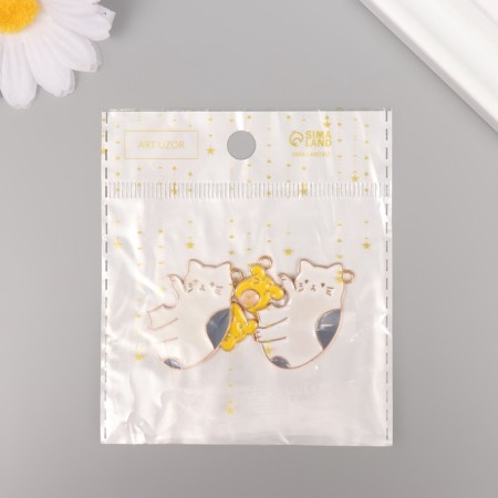 Decor for creativity metal, enamel "cat with mouse" set of 2 pcs 3.3x3 cm-4