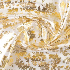 Loskot for needlework, atlas, gold pattern on white, 50 × 75 cm