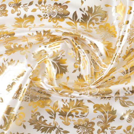 Loskot for needlework, atlas, gold pattern on white, 50 × 75 cm