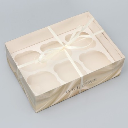 Capcake box, confectionery packaging, 6 cells “Gift with Love”, 23 x 16 x 7.5 cm-1