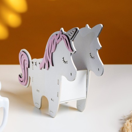Kashpo wooden 21.5 × 7 × 21 cm unique "unicorn", white pink-2